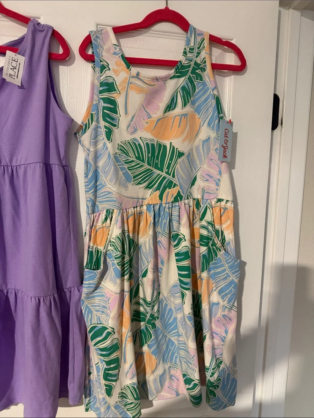 Girls Lavender Tiered Tank Dress & Tropical print dress